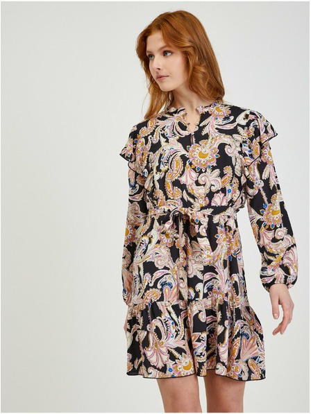 Orsay Bež-črna ženska vzorčasta obleka ORSAY