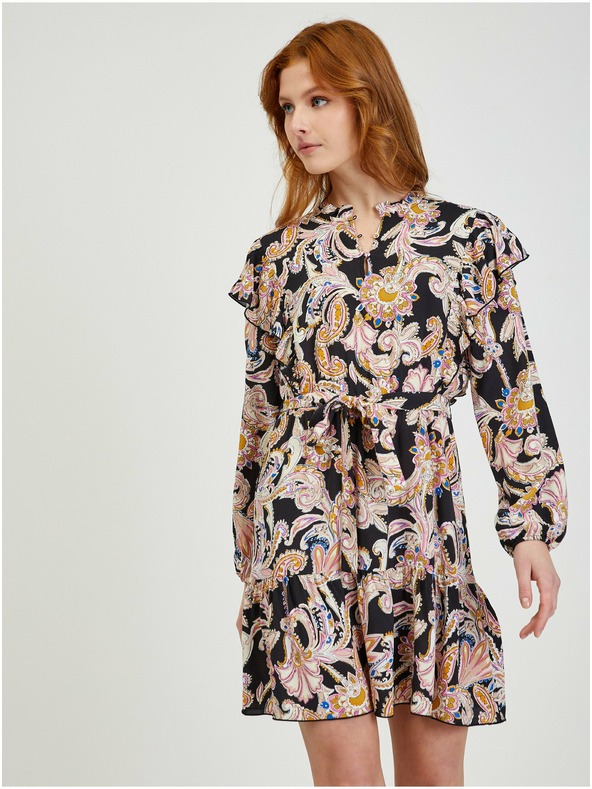 Orsay Bež-črna ženska vzorčasta obleka ORSAY