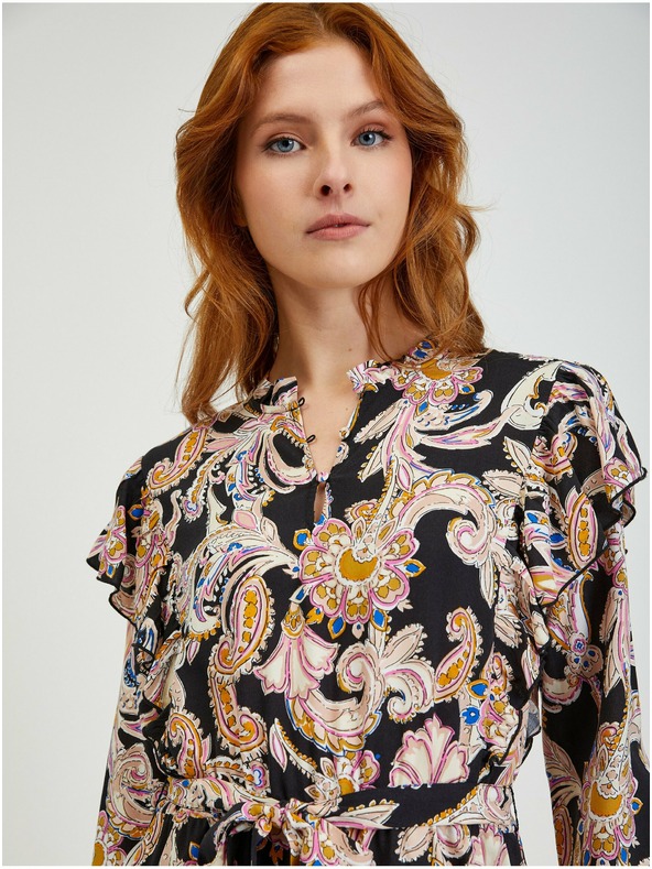 Orsay Bež-črna ženska vzorčasta obleka ORSAY