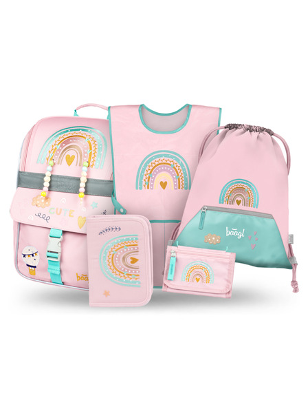 BAAGL  BAAGL SET 5 Zippy Duha roza: aktovka, penal, sacek, zastěra, peněženka