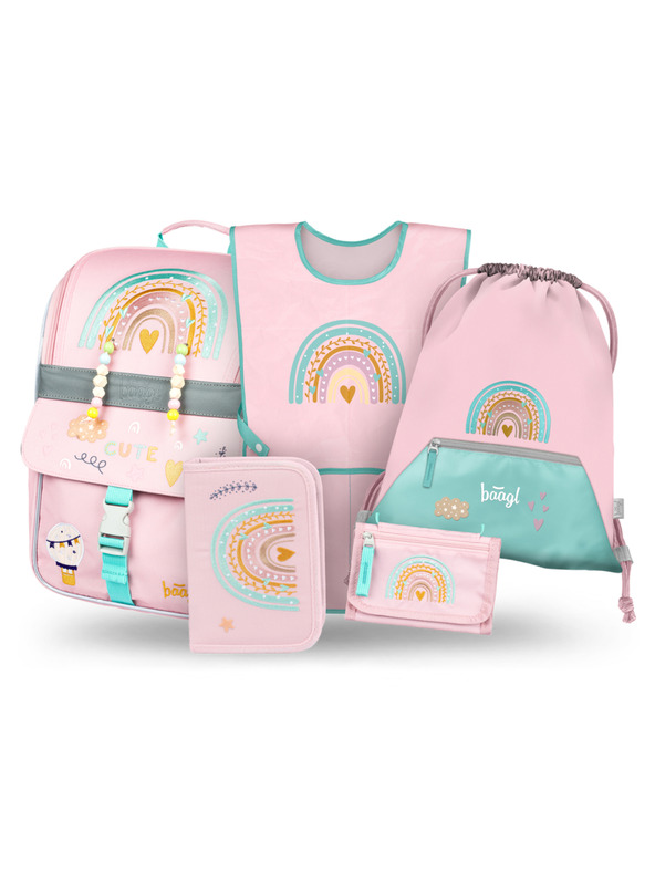 BAAGL  BAAGL SET 5 Zippy Duha roza: aktovka, penal, sacek, zastěra, peněženka