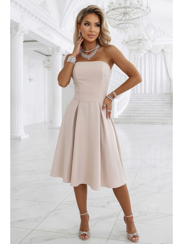 numoco VIVIENNE Corsetted razširjena midi obleka s pasom - svetlo bež