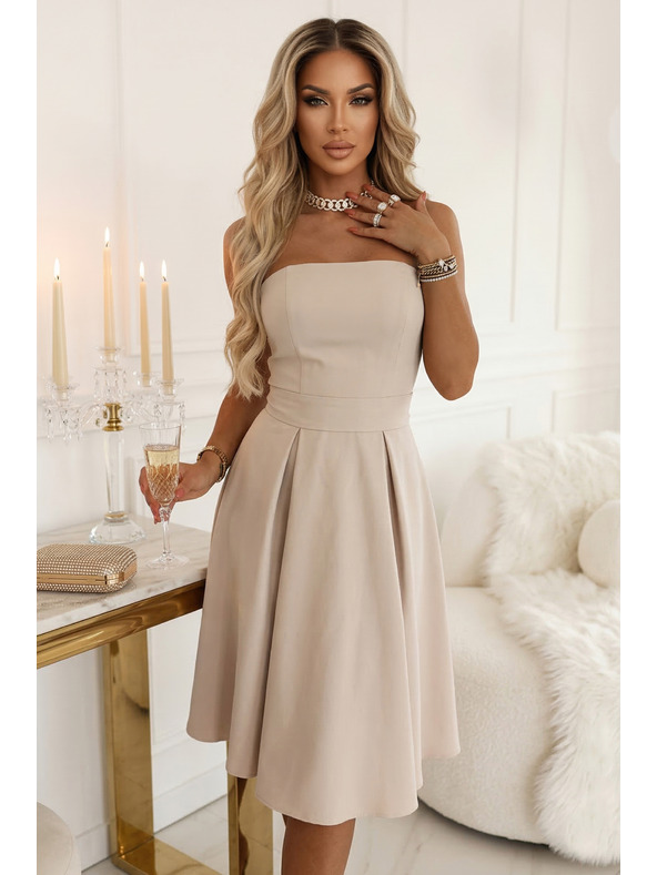 numoco VIVIENNE Corsetted razširjena midi obleka s pasom - svetlo bež