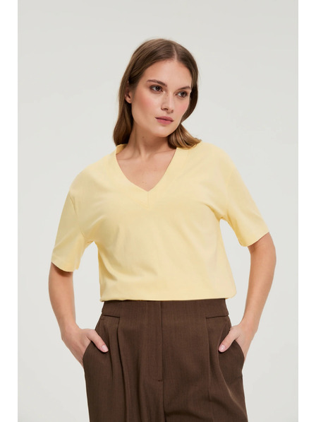 Moodo Bombažna bluza z V izrezom "V" rumena Moodo