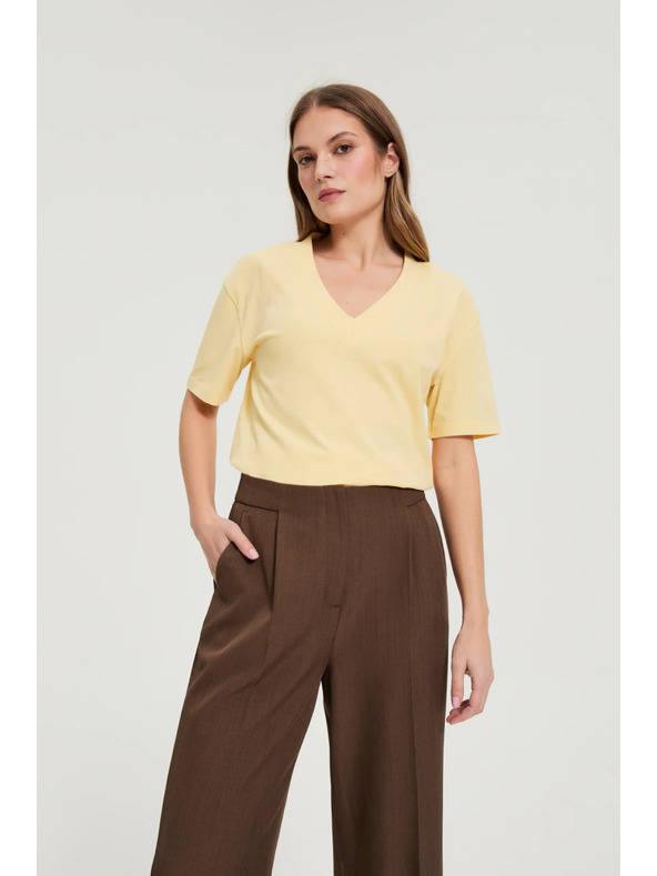 Moodo Bombažna bluza z V izrezom "V" rumena Moodo