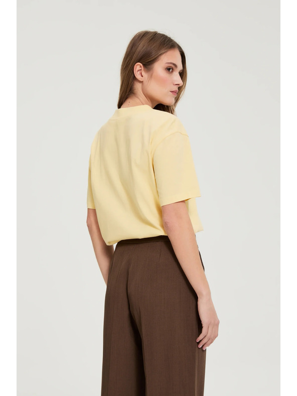 Moodo Bombažna bluza z V izrezom "V" rumena Moodo