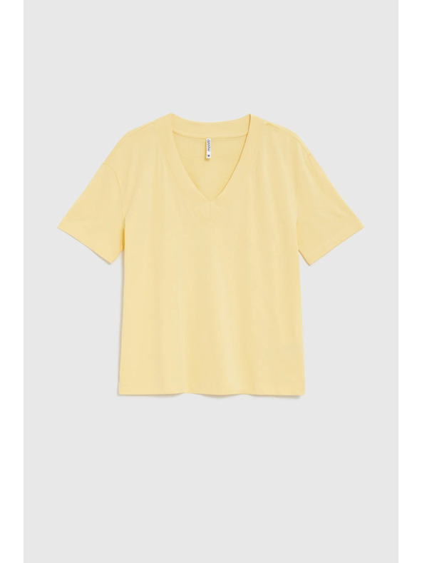 Moodo Bombažna bluza z V izrezom "V" rumena Moodo