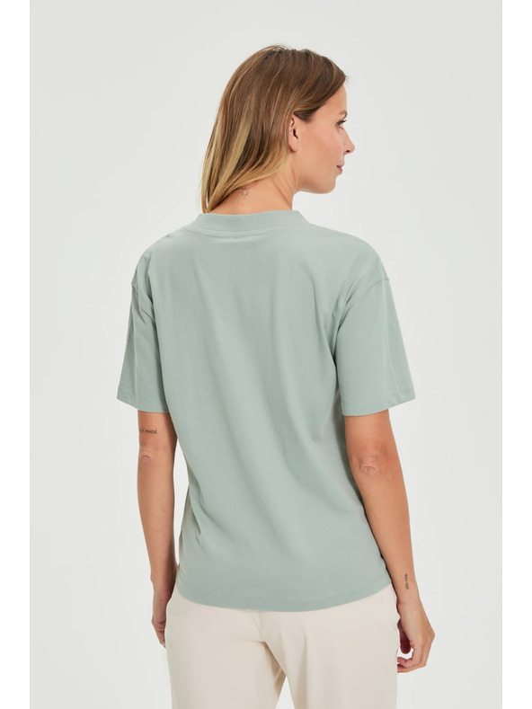 Moodo Bombažna bluza z V izrezom "V" olivna Moodo