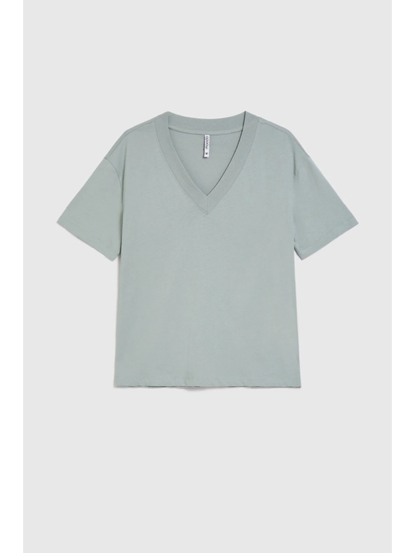 Moodo Bombažna bluza z V izrezom "V" olivna Moodo