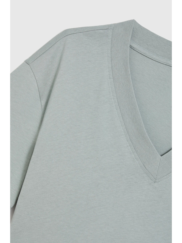 Moodo Bombažna bluza z V izrezom "V" olivna Moodo