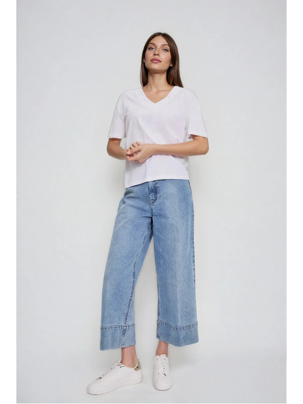 Moodo Bombažna bluza z V izrezom bela Moodo