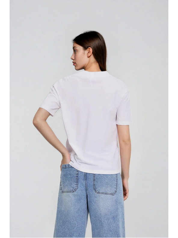 Moodo Bombažna bluza z V izrezom bela Moodo