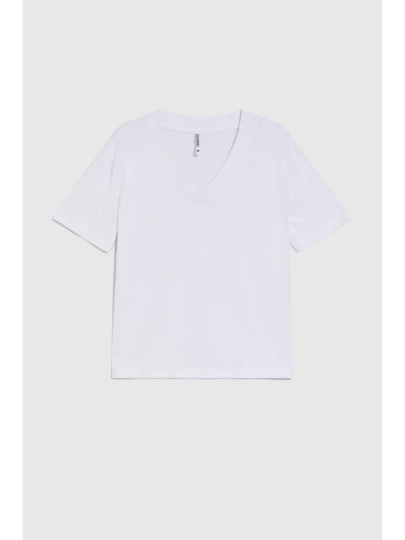 Moodo Bombažna bluza z V izrezom bela Moodo