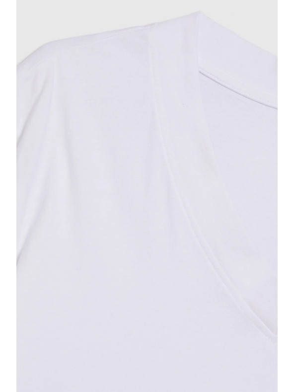 Moodo Bombažna bluza z V izrezom bela Moodo