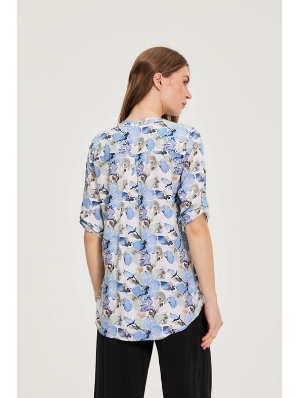 Moodo Srajca iz viskože s cvetovi modra Moodo