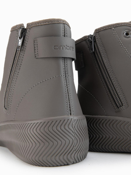 Ombre Clothing Moški visoki teniski s zadrgo za enostavno oblačenje - temno bež V3 OM-FOTH-0184 Ombre Clothing