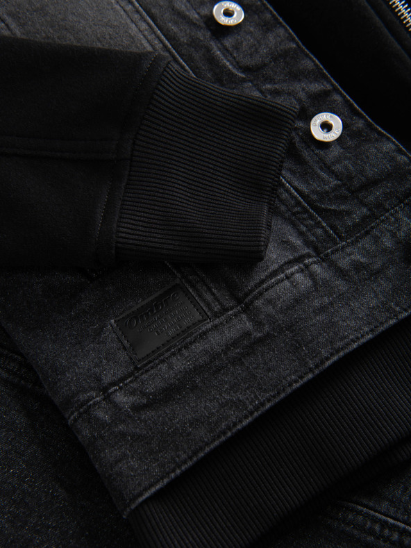 Ombre Clothing Moška jeans jakna s pletenima rokaviema in kapuco - črna V3 OM-JADJ-0220 Ombre Clothing