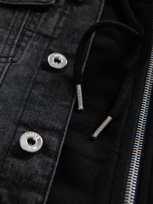 Ombre Clothing Moška jeans jakna s pletenima rokaviema in kapuco - črna V3 OM-JADJ-0220 Ombre Clothing