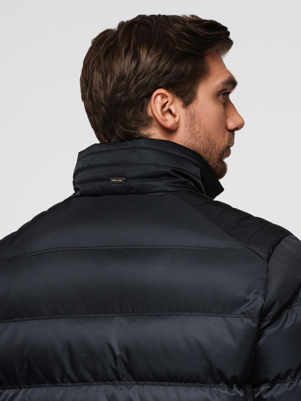 Ombre Clothing Moška prešivana jakna z leskom in stojačem - črna V1 OM-JALP-0218 Ombre Clothing