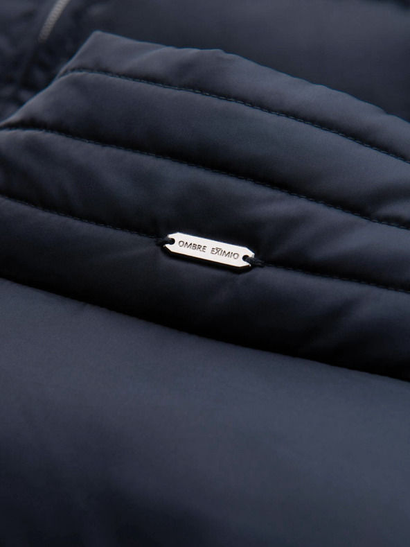 Ombre Clothing Moška prešivana jakna z leskom in stojačem - temno modra V2 OM-JALP-0218 Ombre Clothing