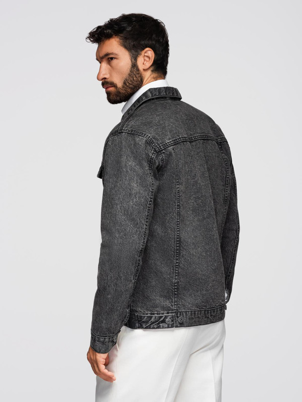 Ombre Clothing Moška jeans jakna katana z robom - črna V3 OM-JADJ-0219 Ombre Clothing