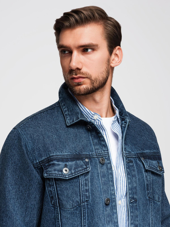 Ombre Clothing Moška jeans jakna katana s pranjem - modra V4 OM-JADJ-0219 Ombre Clothing