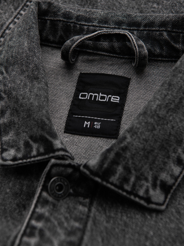 Ombre Clothing Moška jeans jakna katana s pranjem - grafitna V5 OM-JADJ-0219 Ombre Clothing
