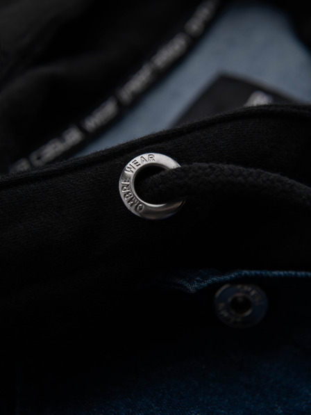 Ombre Clothing Moška jeans jakna s pletenima rokaviema in kapuco - modra in črna V2 OM-JADJ-0220 Ombre Clothing