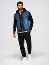 Ombre Clothing Moška jeans jakna s pletenima rokaviema in kapuco - modra in črna V2 OM-JADJ-0220 Ombre Clothing
