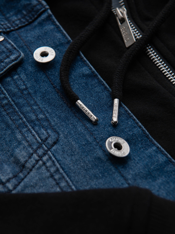 Ombre Clothing Moška jeans jakna s pletenima rokaviema in kapuco - modra in črna V2 OM-JADJ-0220 Ombre Clothing