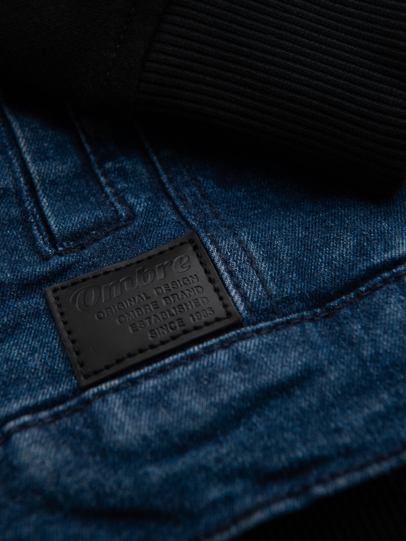Ombre Clothing Moška jeans jakna s pletenima rokaviema in kapuco - modra in črna V2 OM-JADJ-0220 Ombre Clothing