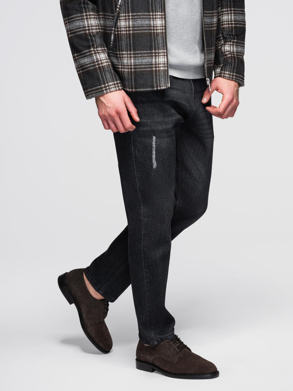 Ombre Clothing Moške jeans hlače s poškodovanjem REGULAR FIT - črne V2 OM-PADP-0241 Ombre Clothing