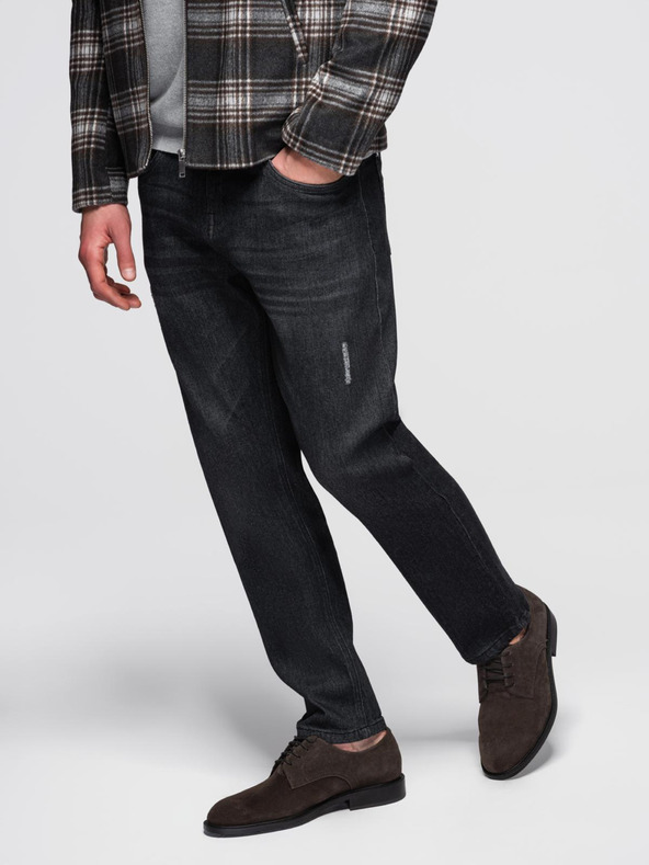 Ombre Clothing Moške jeans hlače s poškodovanjem REGULAR FIT - črne V2 OM-PADP-0241 Ombre Clothing