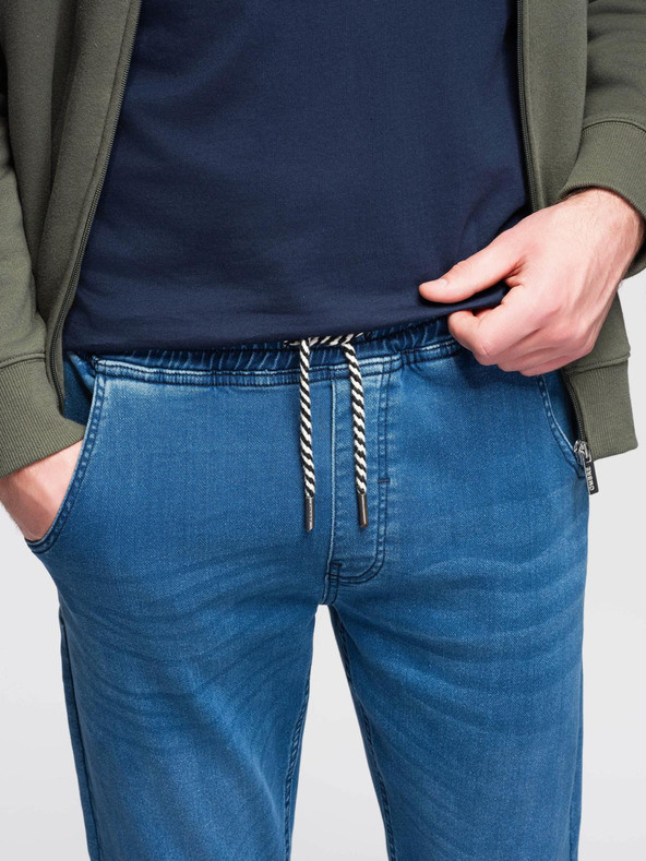 Ombre Clothing Moške jeans hlače s shnurko v pasu - modre V1 OM-PADJ-0242 Ombre Clothing