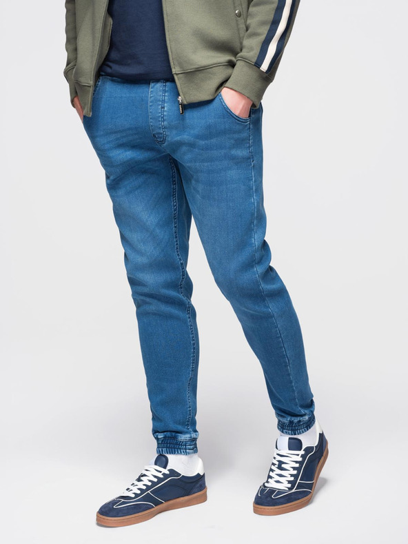 Ombre Clothing Moške jeans hlače s shnurko v pasu - modre V1 OM-PADJ-0242 Ombre Clothing