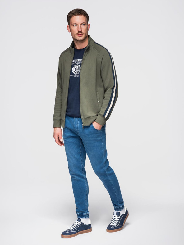 Ombre Clothing Moške jeans hlače s shnurko v pasu - modre V1 OM-PADJ-0242 Ombre Clothing