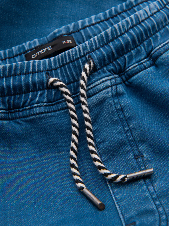Ombre Clothing Moške jeans hlače s shnurko v pasu - modre V1 OM-PADJ-0242 Ombre Clothing