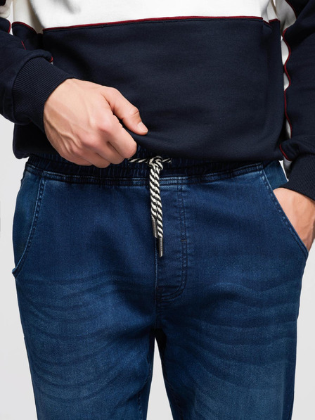 Ombre Clothing Moške jeans hlače z rebrasto pas - temno modre V3 OM-PADJ-0242 Ombre Clothing