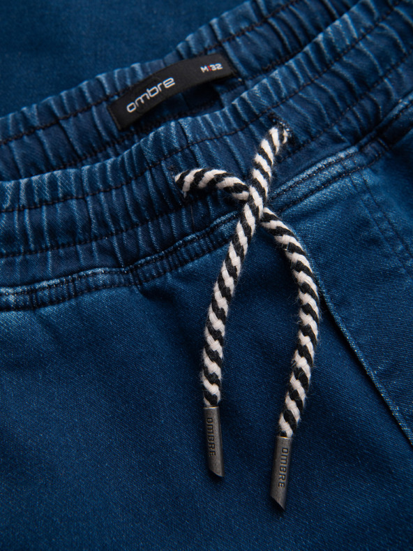 Ombre Clothing Moške jeans hlače z rebrasto pas - temno modre V3 OM-PADJ-0242 Ombre Clothing