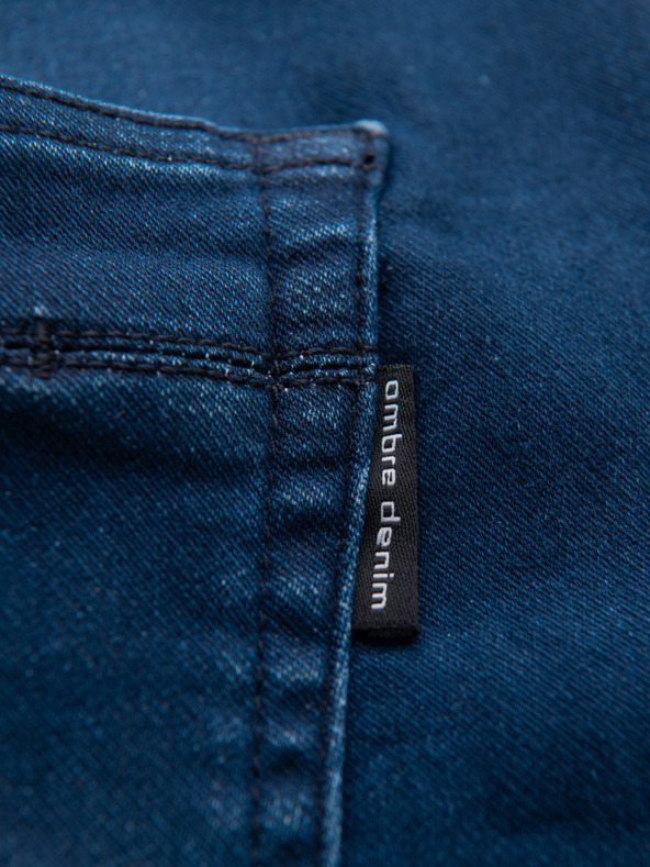 Ombre Clothing Moške jeans hlače z rebrasto pas - temno modre V3 OM-PADJ-0242 Ombre Clothing