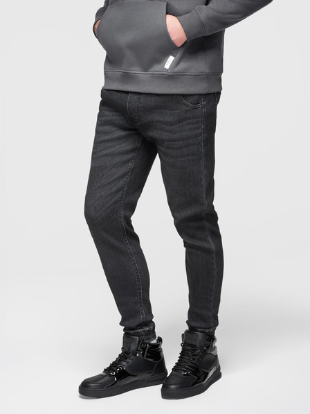 Ombre Clothing Moške jeans hlače s shnurko v pasu - črne V4 OM-PADJ-0242 Ombre Clothing