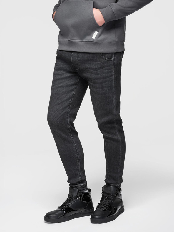 Ombre Clothing Moške jeans hlače s shnurko v pasu - črne V4 OM-PADJ-0242 Ombre Clothing