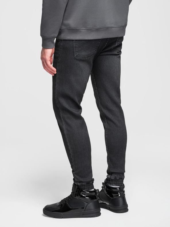 Ombre Clothing Moške jeans hlače s shnurko v pasu - črne V4 OM-PADJ-0242 Ombre Clothing