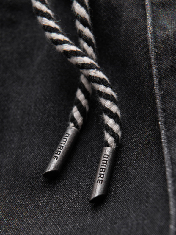 Ombre Clothing Moške jeans hlače s shnurko v pasu - črne V4 OM-PADJ-0242 Ombre Clothing