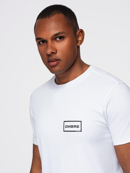 Ombre Clothing Moška pletenina majica REGULAR reza s tiskanjem - bela V1 OM-TSPT-0231 Ombre Clothing