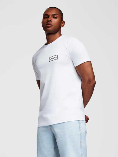 Ombre Clothing Moška pletenina majica REGULAR reza s tiskanjem - bela V1 OM-TSPT-0231 Ombre Clothing