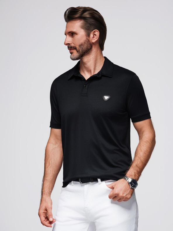 Ombre Clothing Moška stylska polo srajca iz elastične tkanine - črna V1 OM-POSS-0150 Ombre Clothing