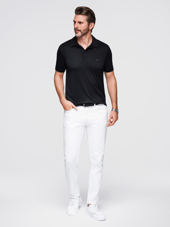 Ombre Clothing Moška stylska polo srajca iz elastične tkanine - črna V1 OM-POSS-0150 Ombre Clothing