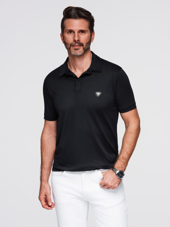 Ombre Clothing Moška stylska polo srajca iz elastične tkanine - črna V1 OM-POSS-0150 Ombre Clothing