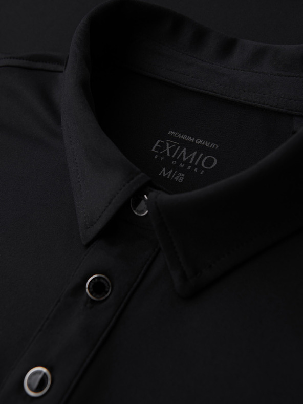 Ombre Clothing Moška stylska polo srajca iz elastične tkanine - črna V1 OM-POSS-0150 Ombre Clothing